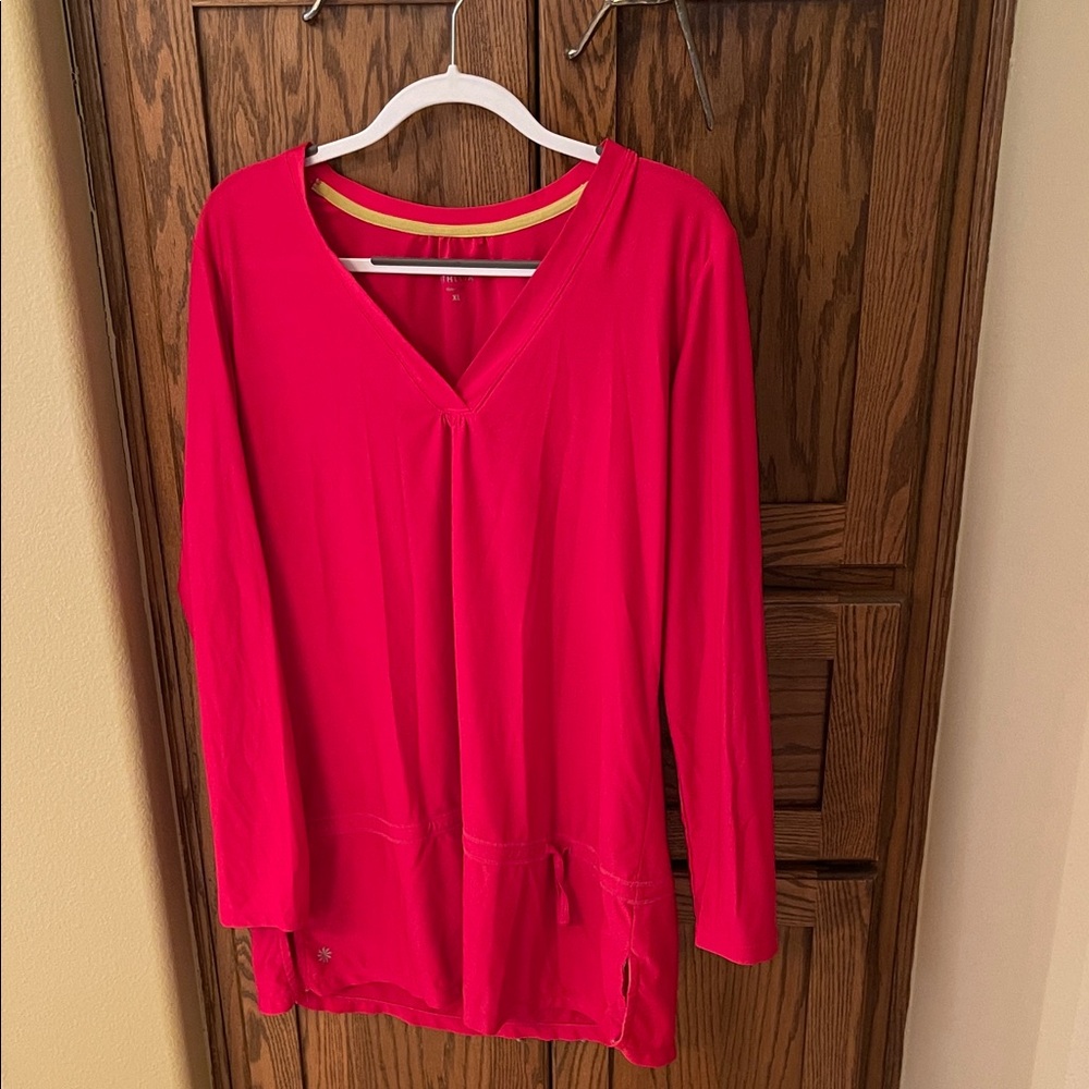 Athleta V-Neck Long Sleeve Tunic Swim Cover - Red